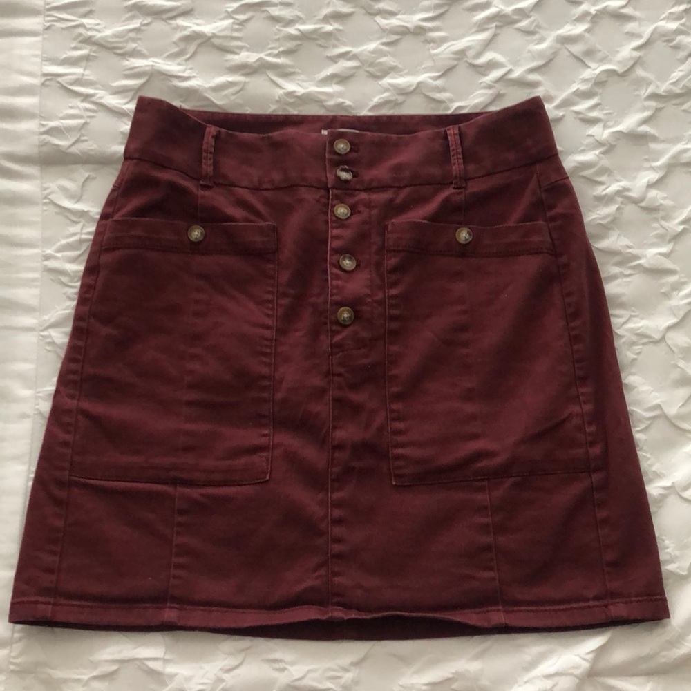Burgundy Loft Button Up Skirt, Size 8, Light love